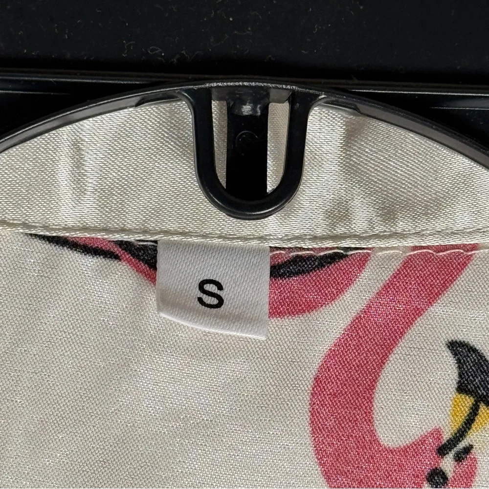 Flamingo Print Satin Button‎ Front Pajama Shirt Women’s Sleepwear Top size Small